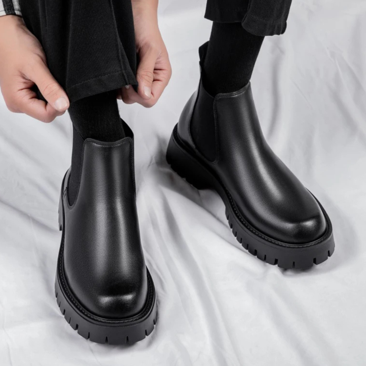 The Cagliari Men’s British Style Platform Leather Ankle Chelsea Boots