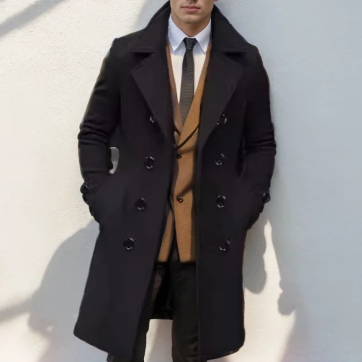 The Prescott Men’s Double Breasted Long Trench Coat – Wool Blend Overcoat