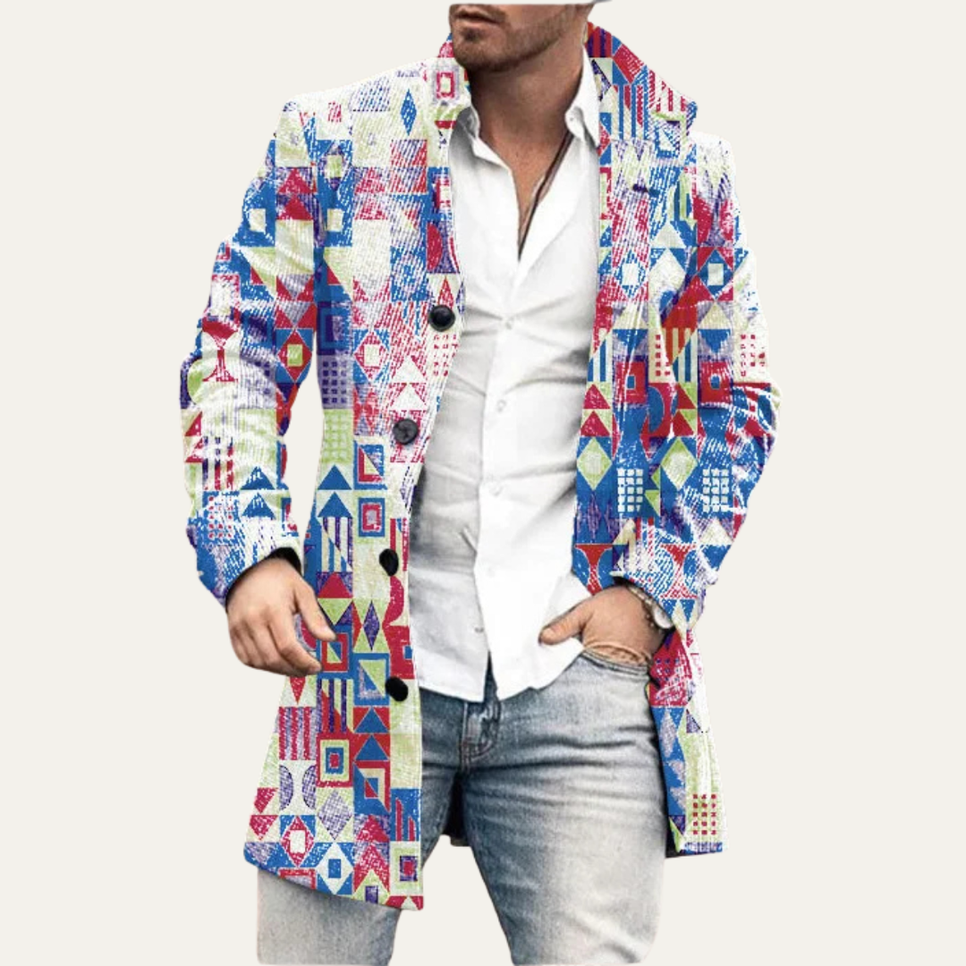 The Glenhaven Men's Colorful Patchwork Long Coat