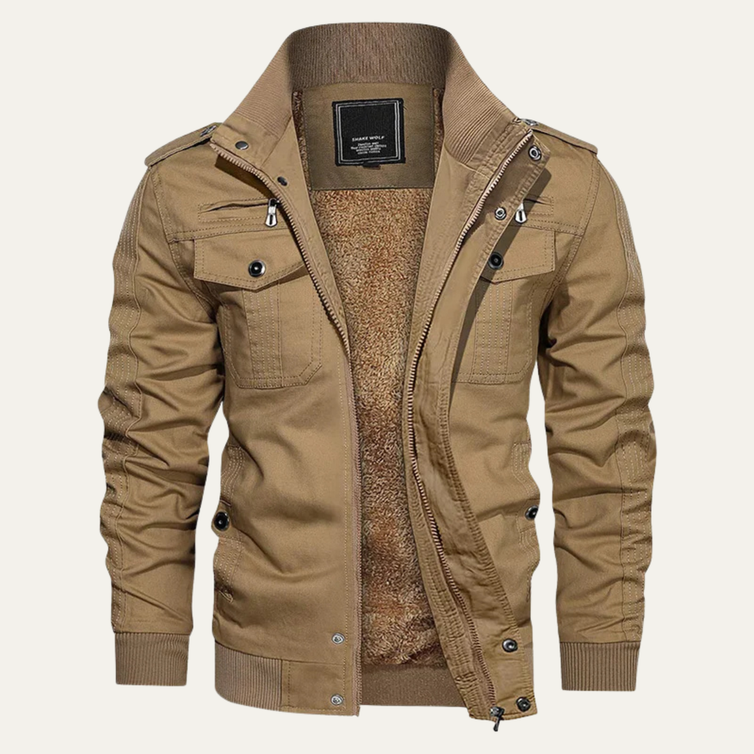 The Macerata Men’s Thermal Military Style Zip-Up Fleece Lined Jacket