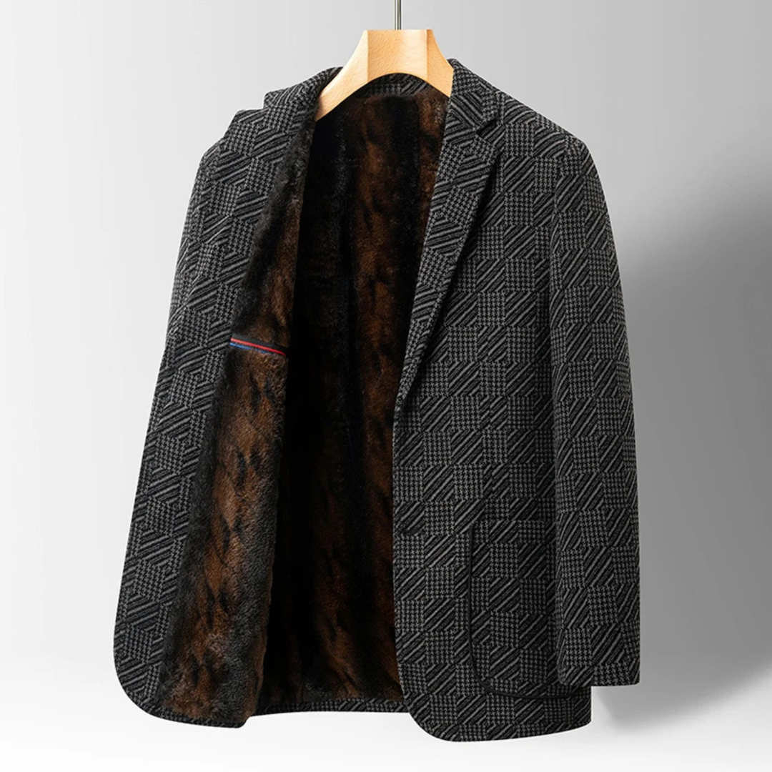 The Bremen Men’s Thick Warm Fur Lined Patterned Chenille Blazer