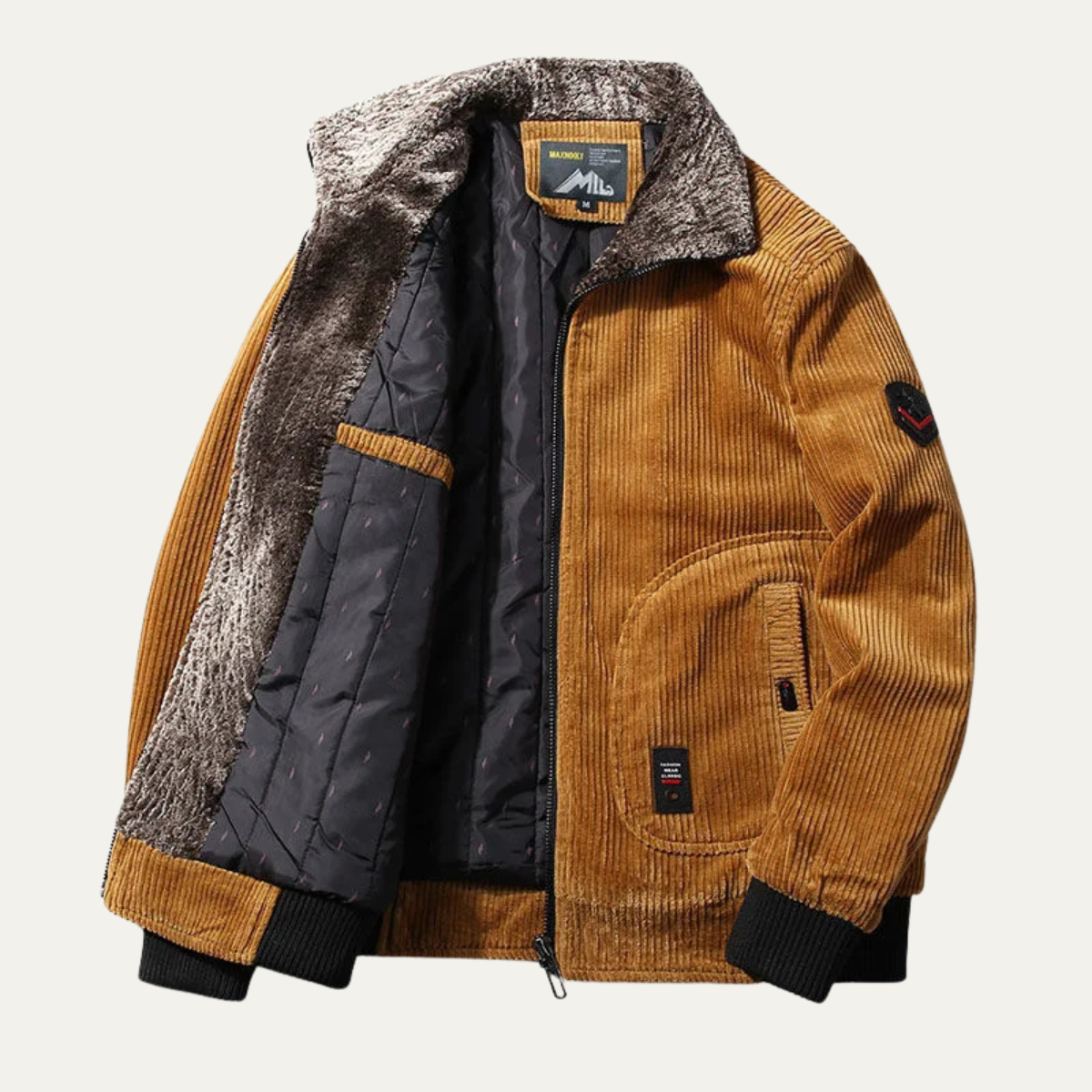 The Alassio Men’s Corduroy Jacket – Fleece Lined Winter Zip Up Coat with Fur Collar