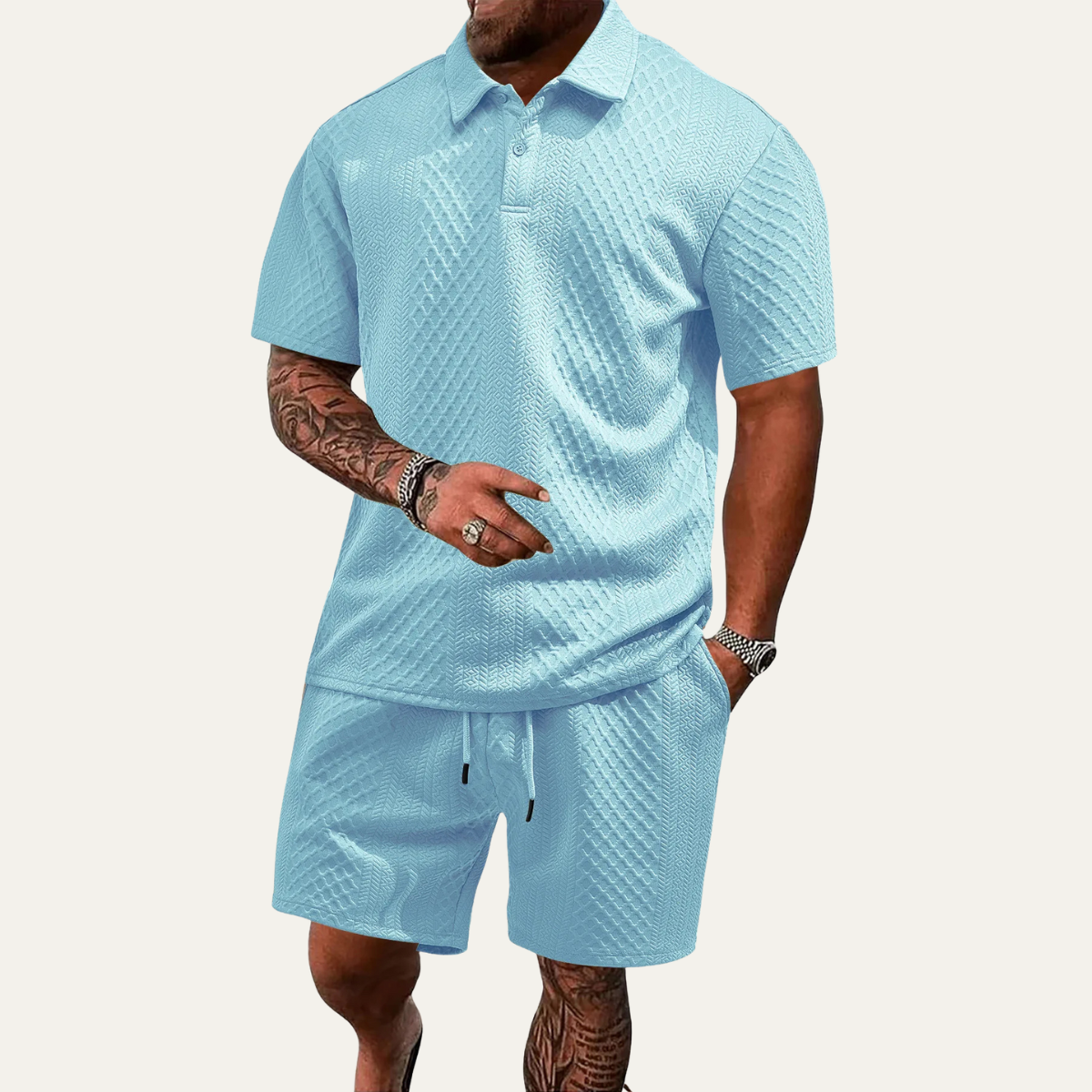 The Surrey Men’s Summer Jacquard Polo & Shorts Set – Lightweight Beach Outfit