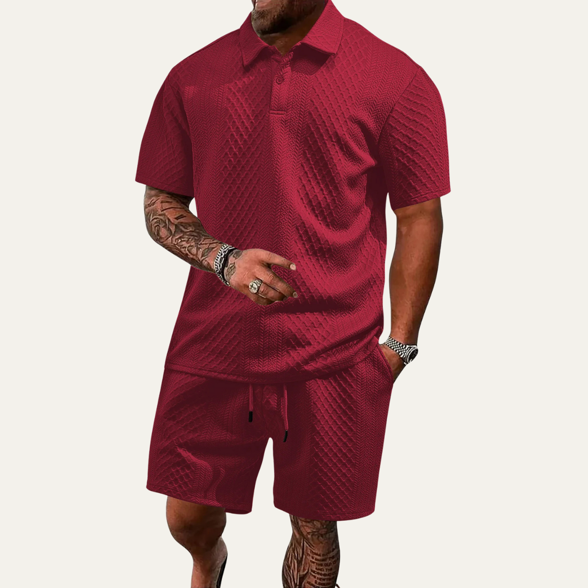 The Surrey Men’s Summer Jacquard Polo & Shorts Set – Lightweight Beach Outfit