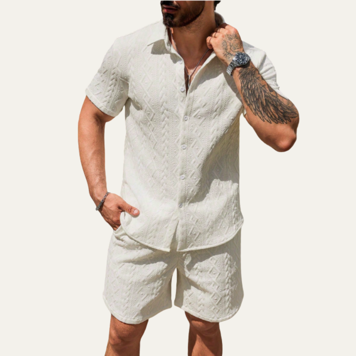 The Meadowridge Men’s Textured Summer Co Ord Set Shirt & Shorts