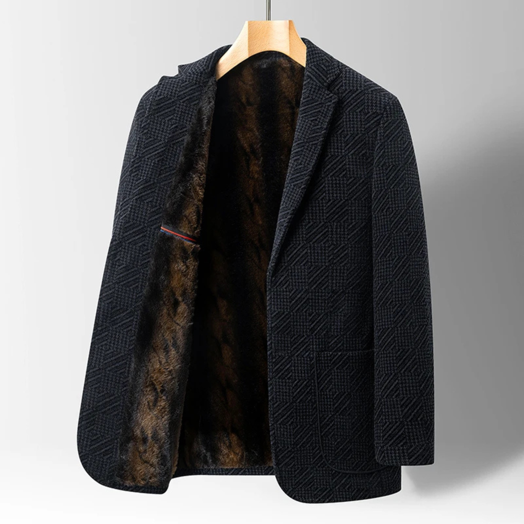 The Bremen Men’s Thick Warm Fur Lined Patterned Chenille Blazer