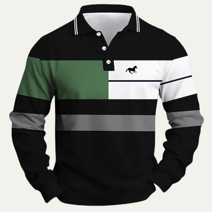 The Dolomiti Men’s Color Block  Striped Long Sleeve Polo Shirt