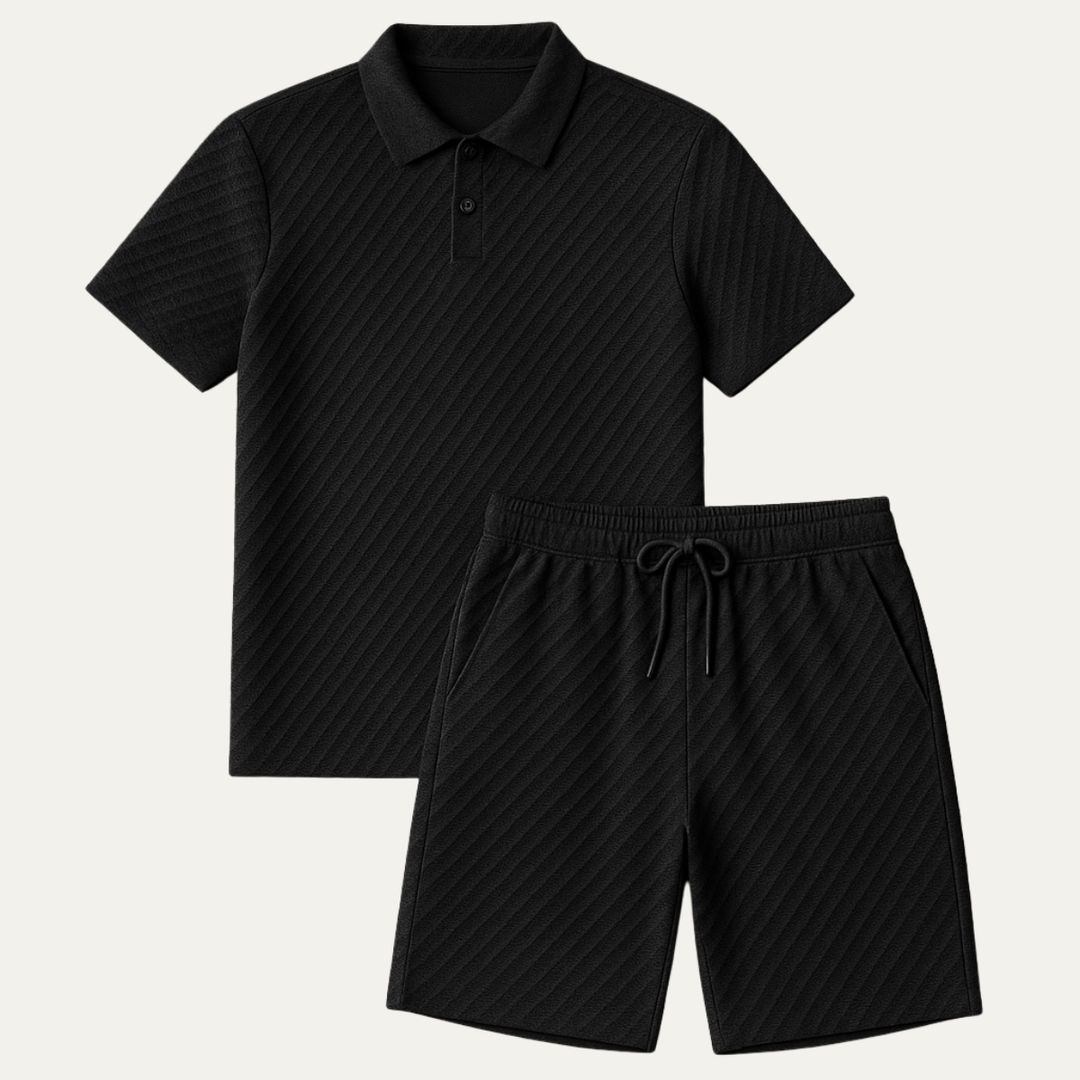 Men’s Summer Jacquard Polo & Shorts Set – Lightweight Beach Outfit - The Surrey