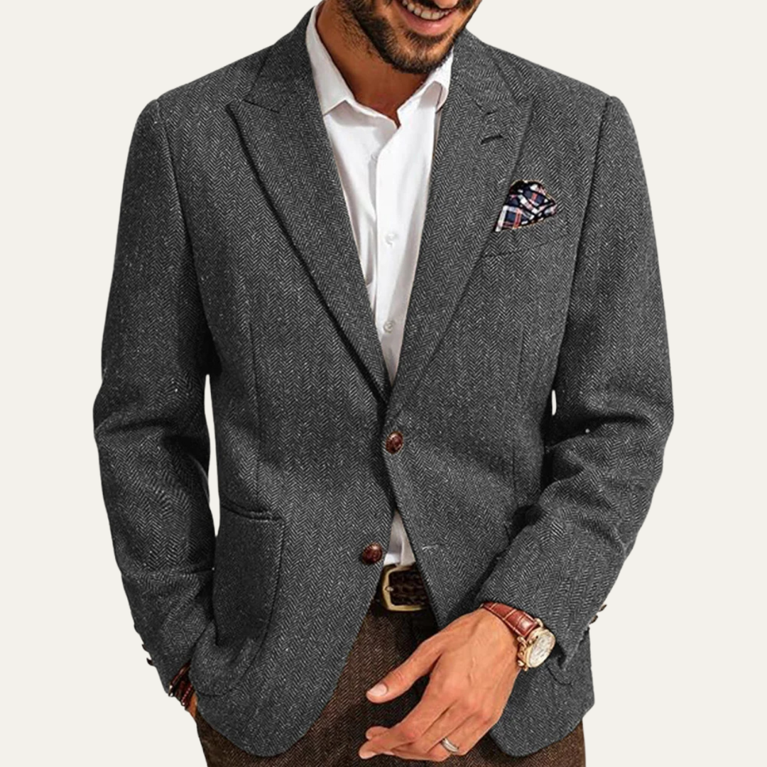 The Domaso Men’s Business Herringbone Single Breasted Tweed Blazer