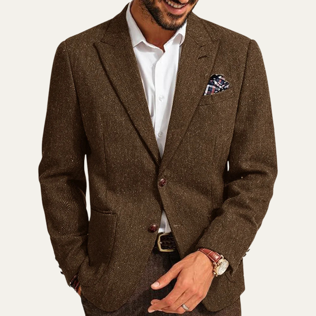 The Domaso Men’s Business Herringbone Single Breasted Tweed Blazer