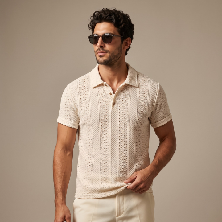 The Havencrest Men’s Jacquard Textured Casual Knitted Polo Shirt