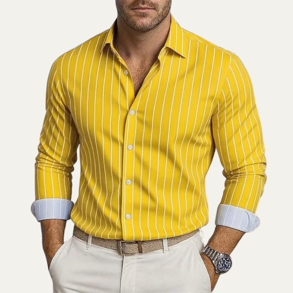 The Ferrara Men’s Casual Button Down Striped Dress Shirt