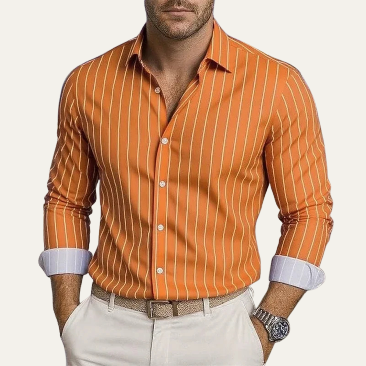 The Ferrara Men’s Casual Button Down Striped Dress Shirt