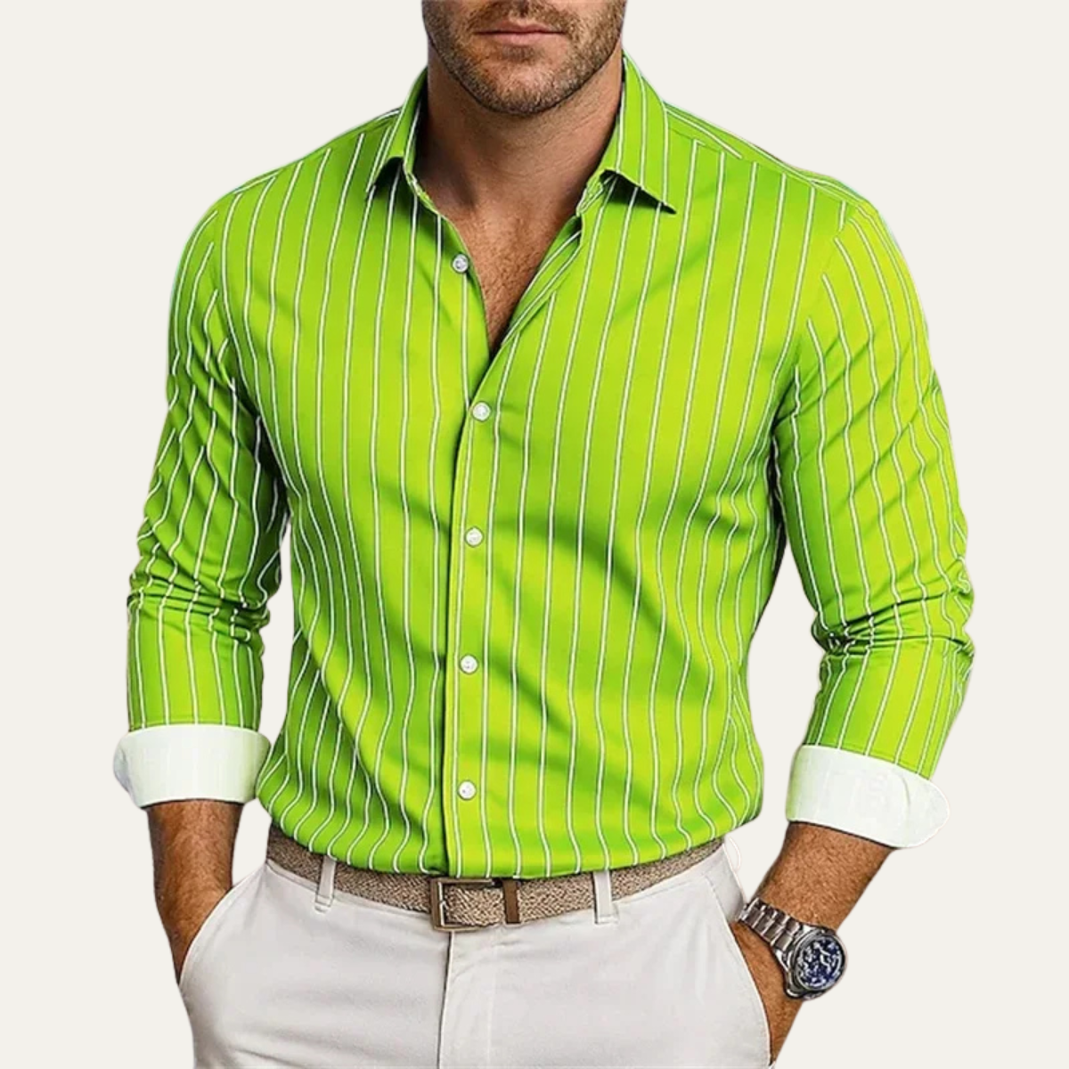 The Ferrara Men’s Casual Button Down Striped Dress Shirt