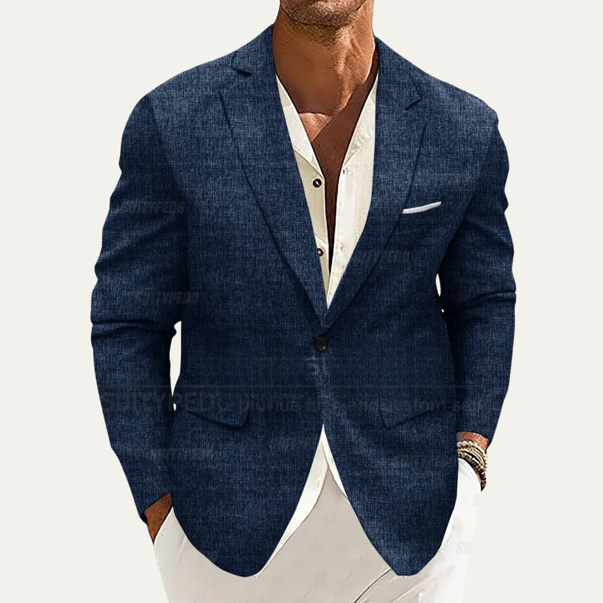 The Mandello Men’s Single Breasted Lightweight Slim Fit Linen Blazer Jacket