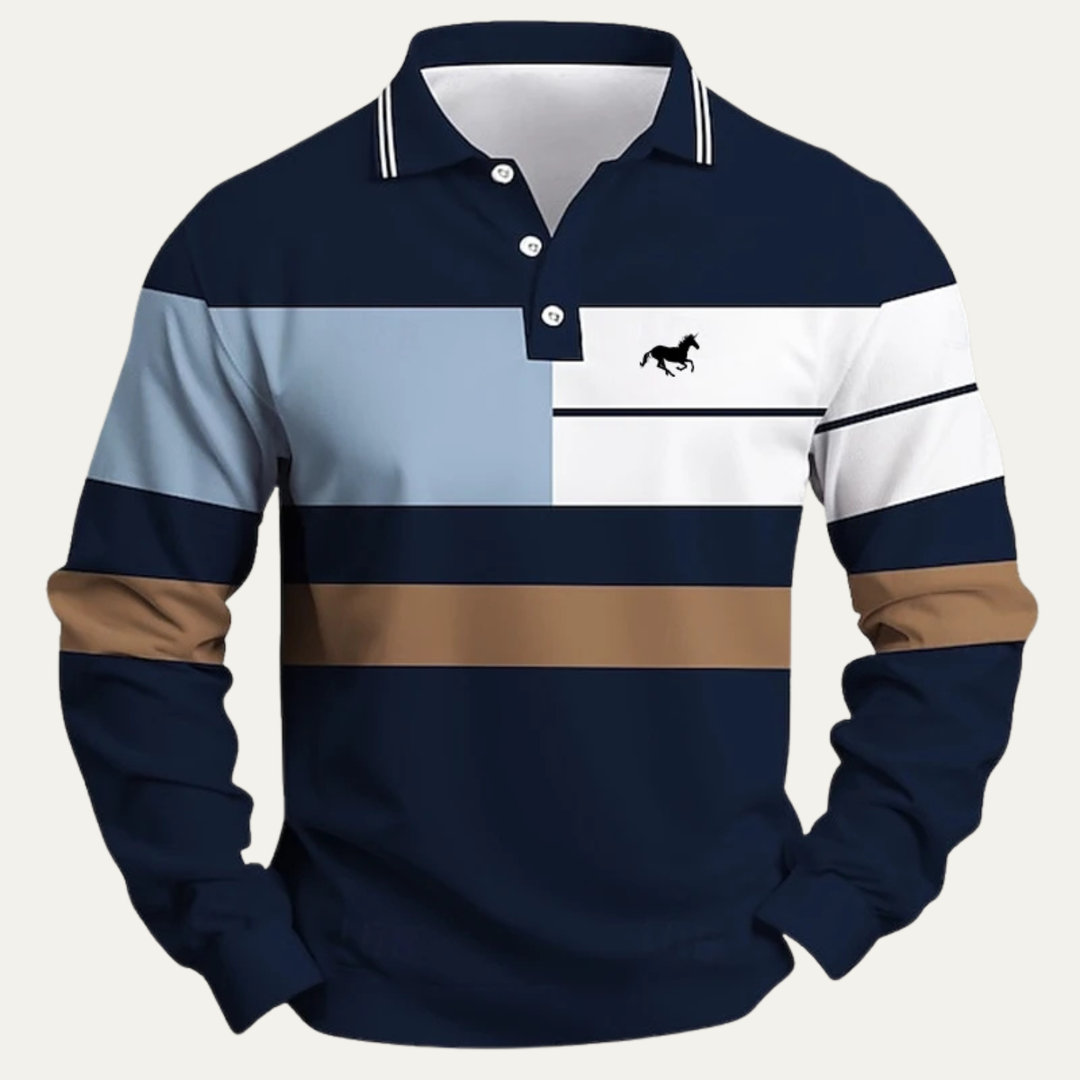 The Dolomiti Men’s Color Block  Striped Long Sleeve Polo Shirt