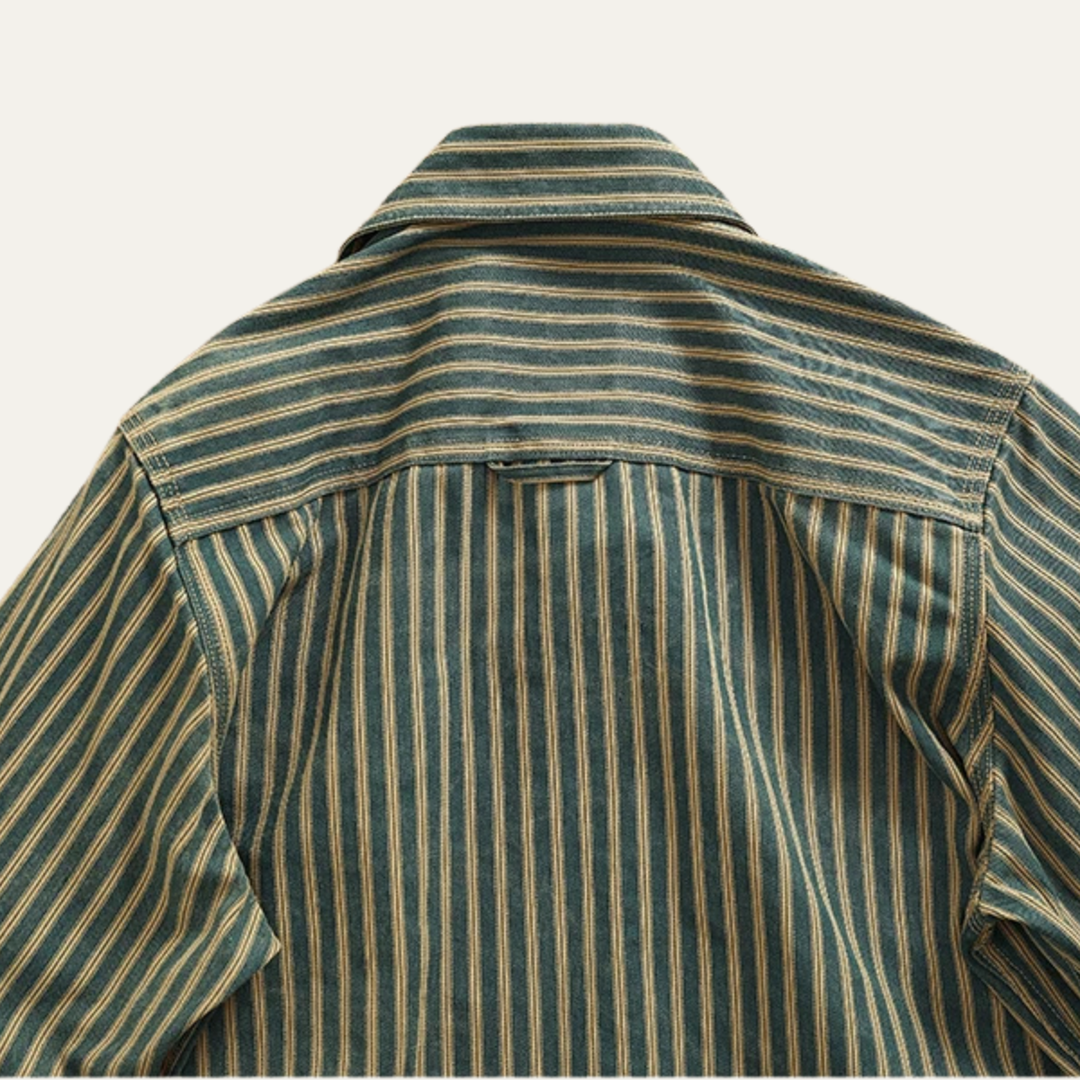 The Willowfall Men’s Nostalgic Casual Vertical Stripe Denim Shirt
