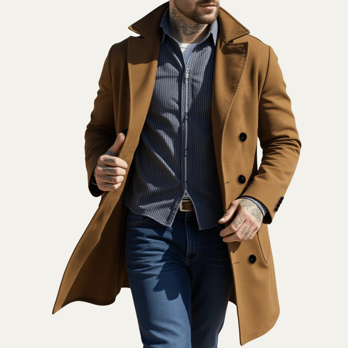 The Arezzo Men's Trendy Wool Double Breasted Long Coat