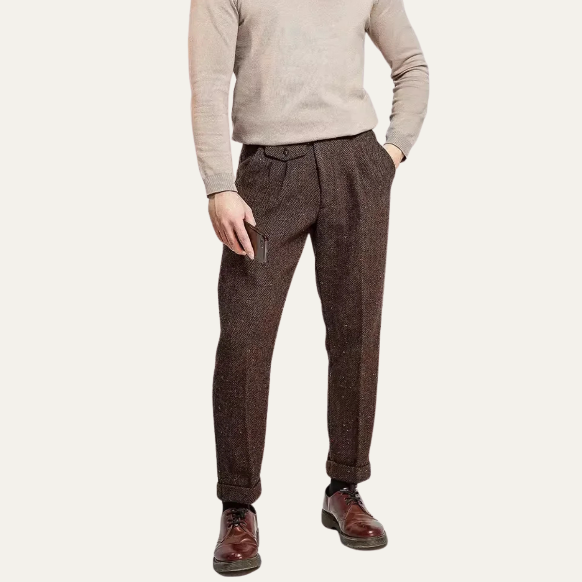 The Levico Men’s Retro Wool Straight Leg Tweed Pants with Pockets
