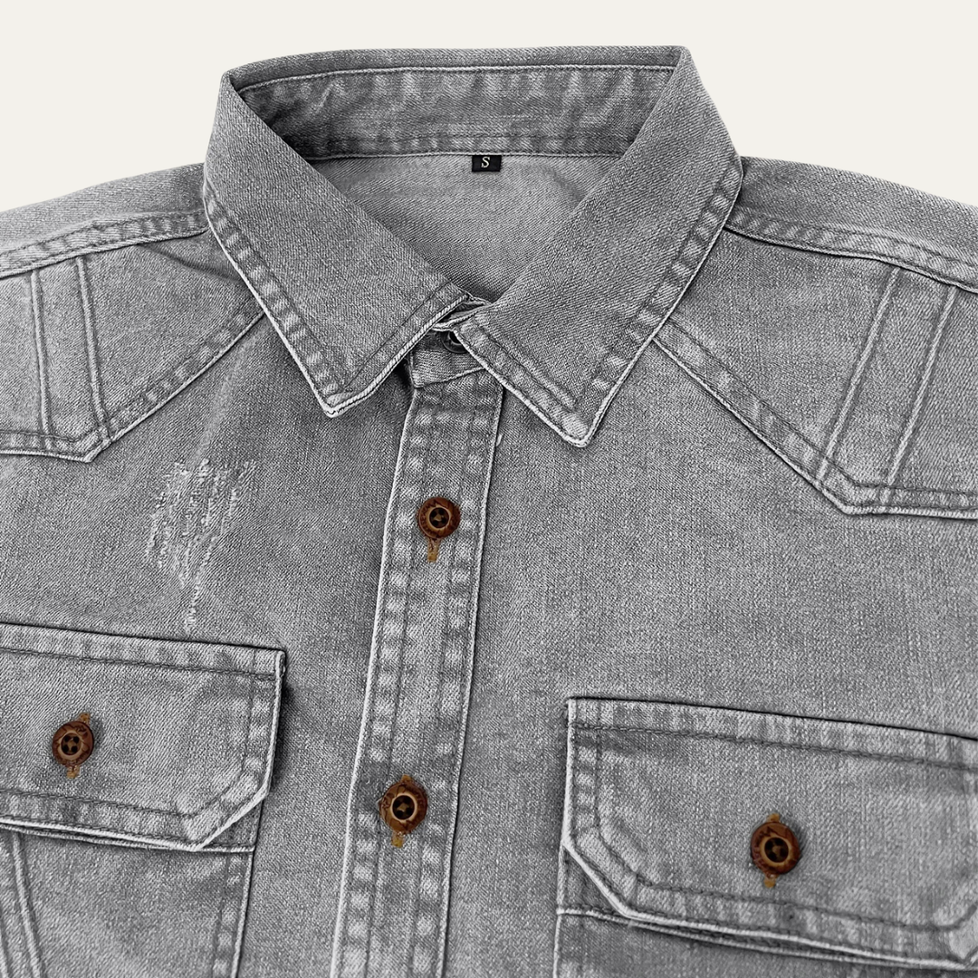 The Millridge Men’s Casual Denim Shirt with Double Pockets