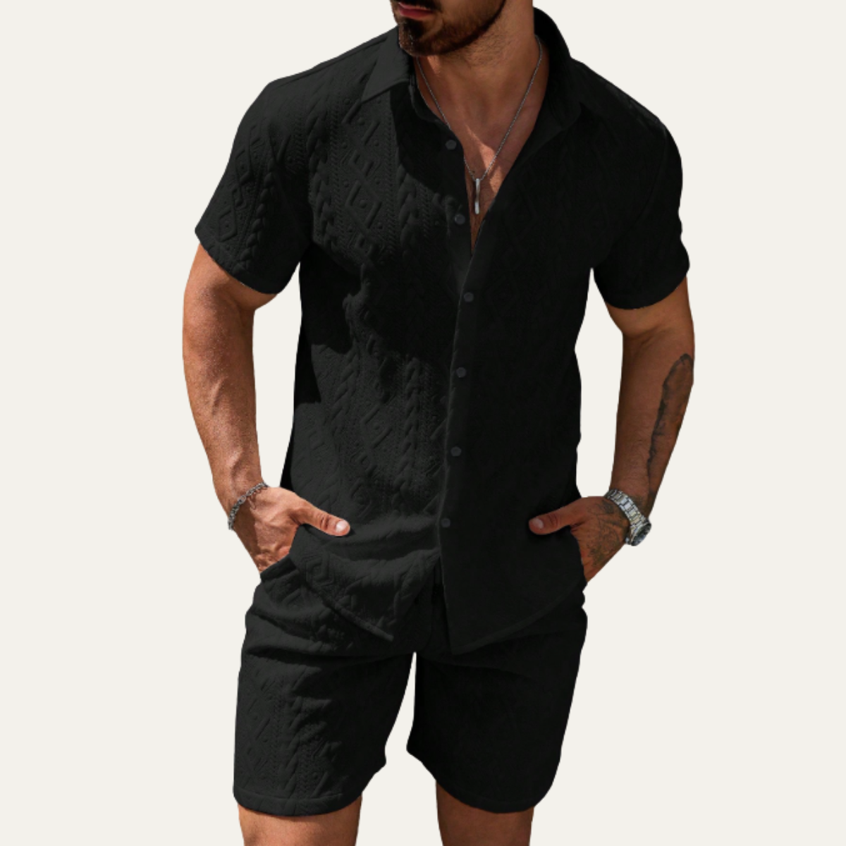The Meadowridge Men’s Textured Summer Co Ord Set Shirt & Shorts