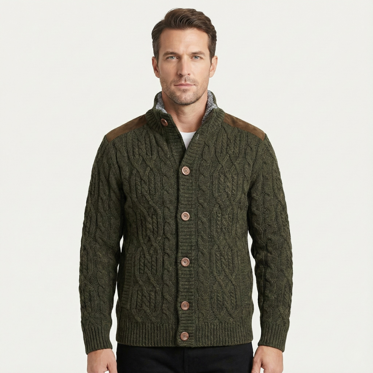 The Maplewood Men’s Winter Fleece Lined Wool Cardigan