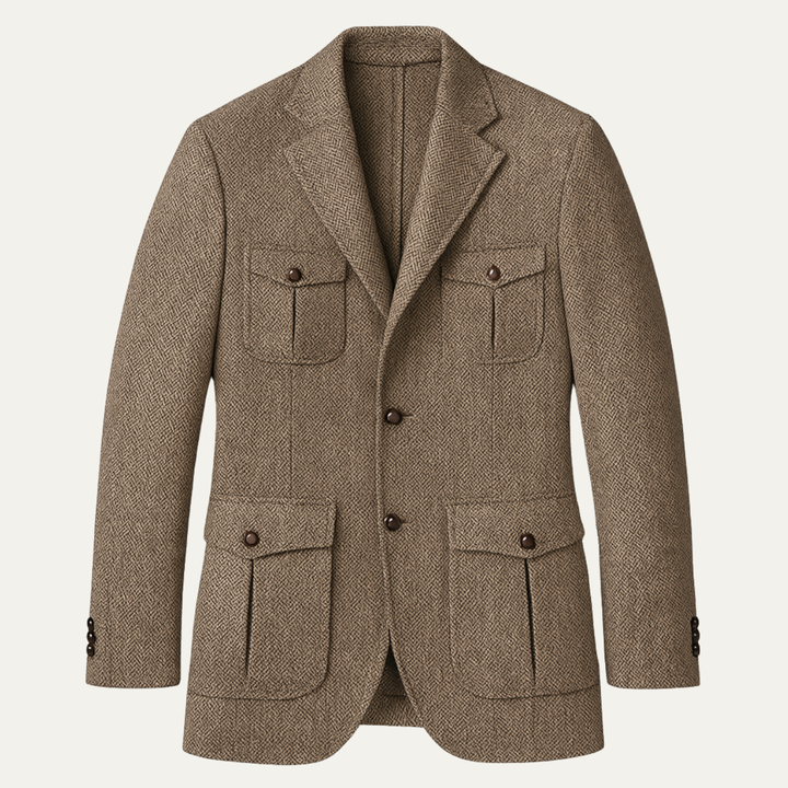 The Innsbruck Men’s Herringbone Tweed Blazer with Flap Pockets