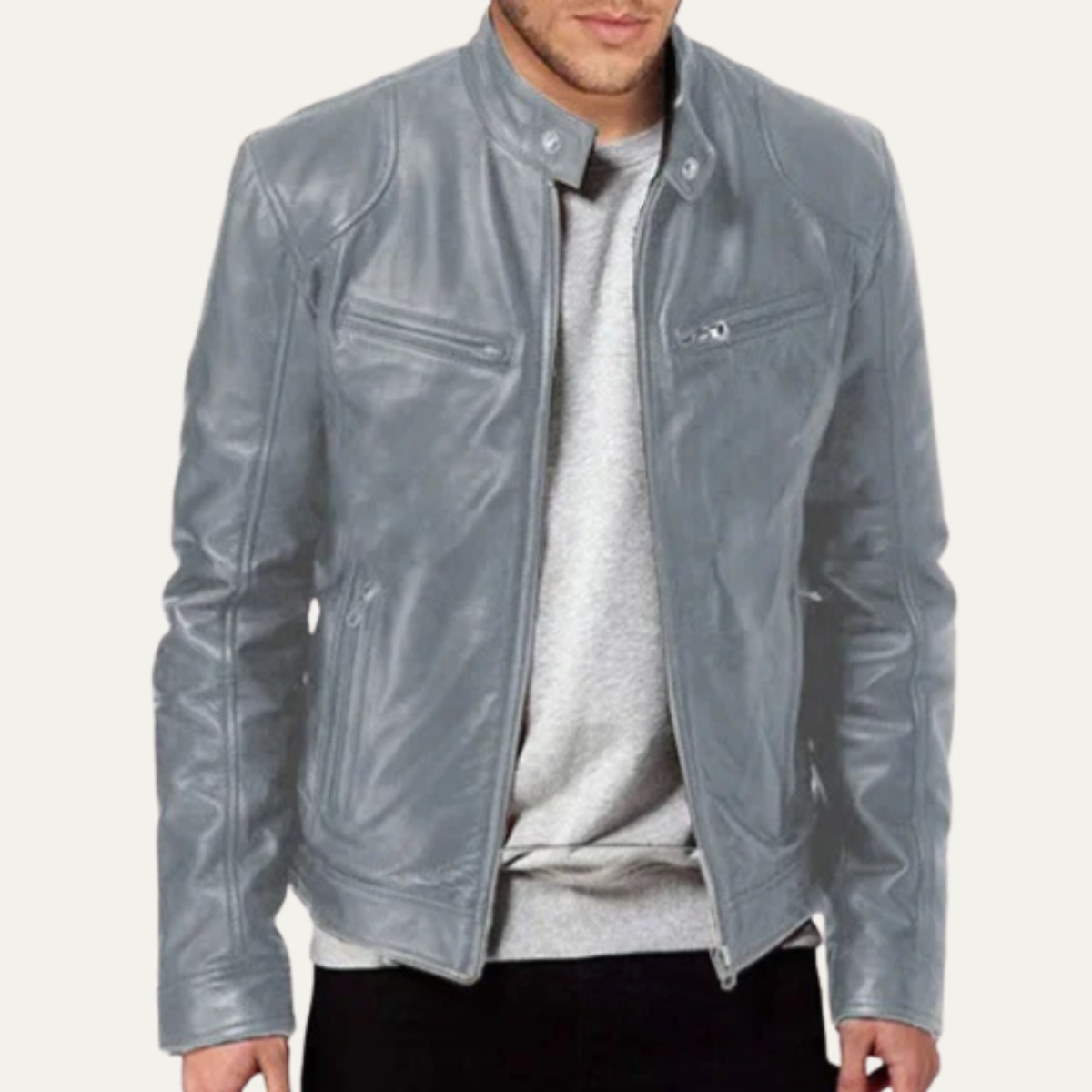 The Ashbury Men’s Vintage Leather Biker Zip Up Jacket