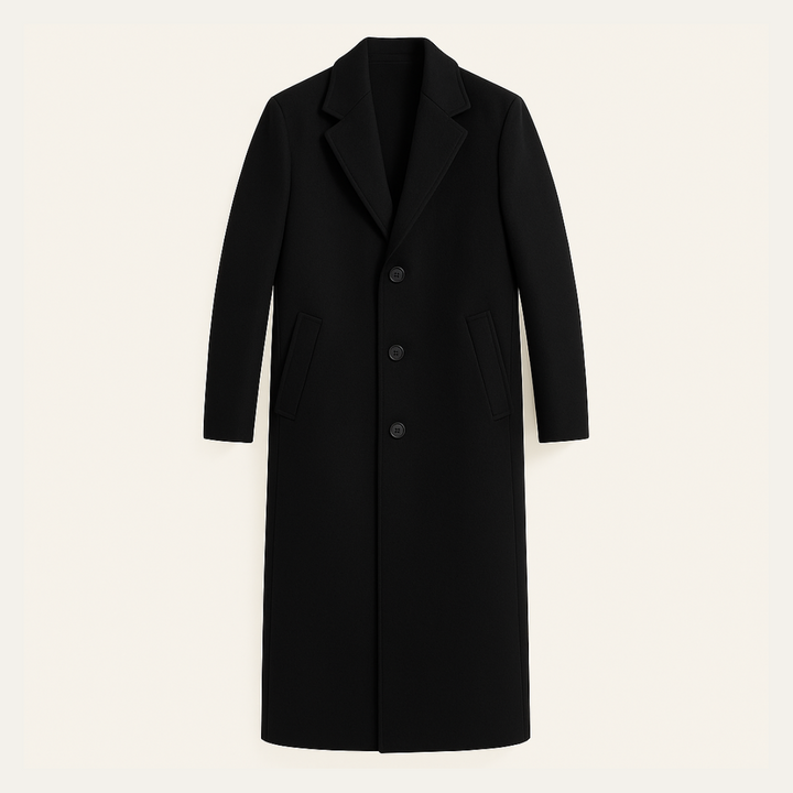 Men's Overcoat Black Wool Long Single Breasted