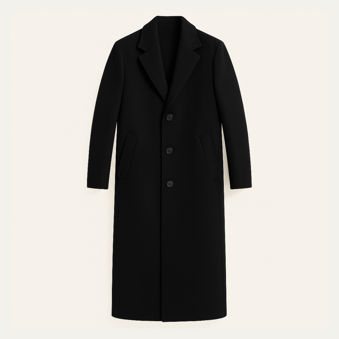 Men's Overcoat Black Wool Long Single Breasted