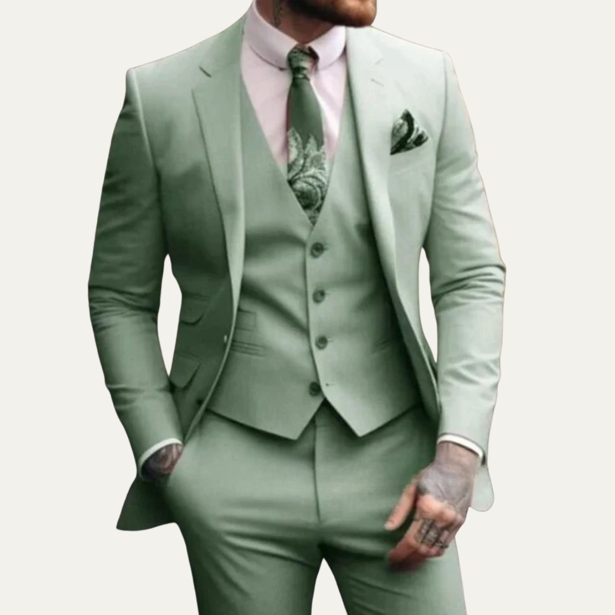 The Polignano Men’s Green 3 Piece Suit – Jacket Vest Pants
