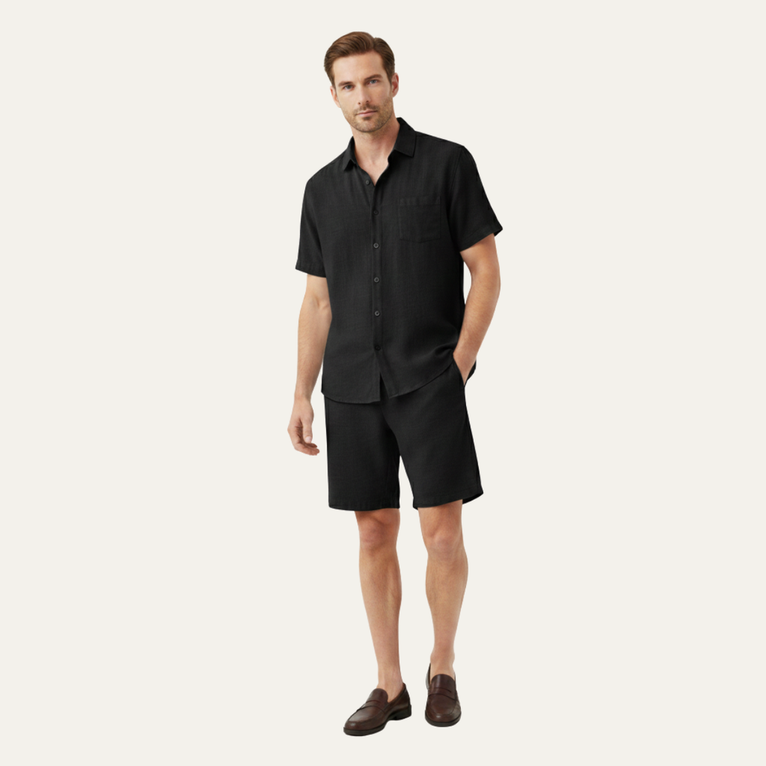 The Willowford Ridge Men’s Breathable Summer Linen Set –Shirt & Shorts