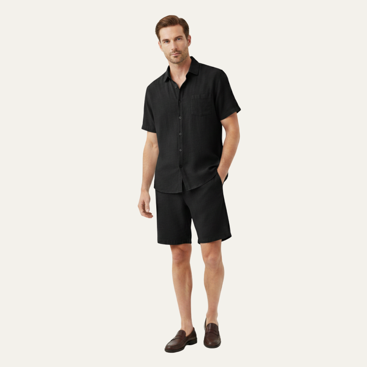 The Willowford Ridge Men’s Breathable Summer Linen Set –Shirt & Shorts