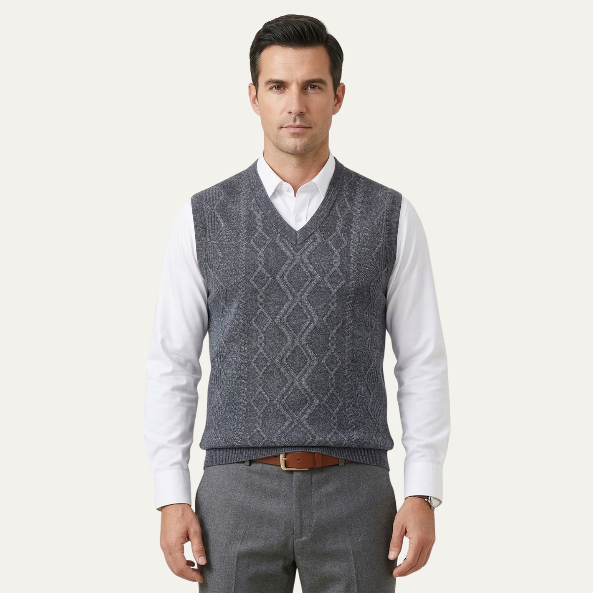 The Canazei Men’s Winter Cable Knitted V Neck Sweater Vest