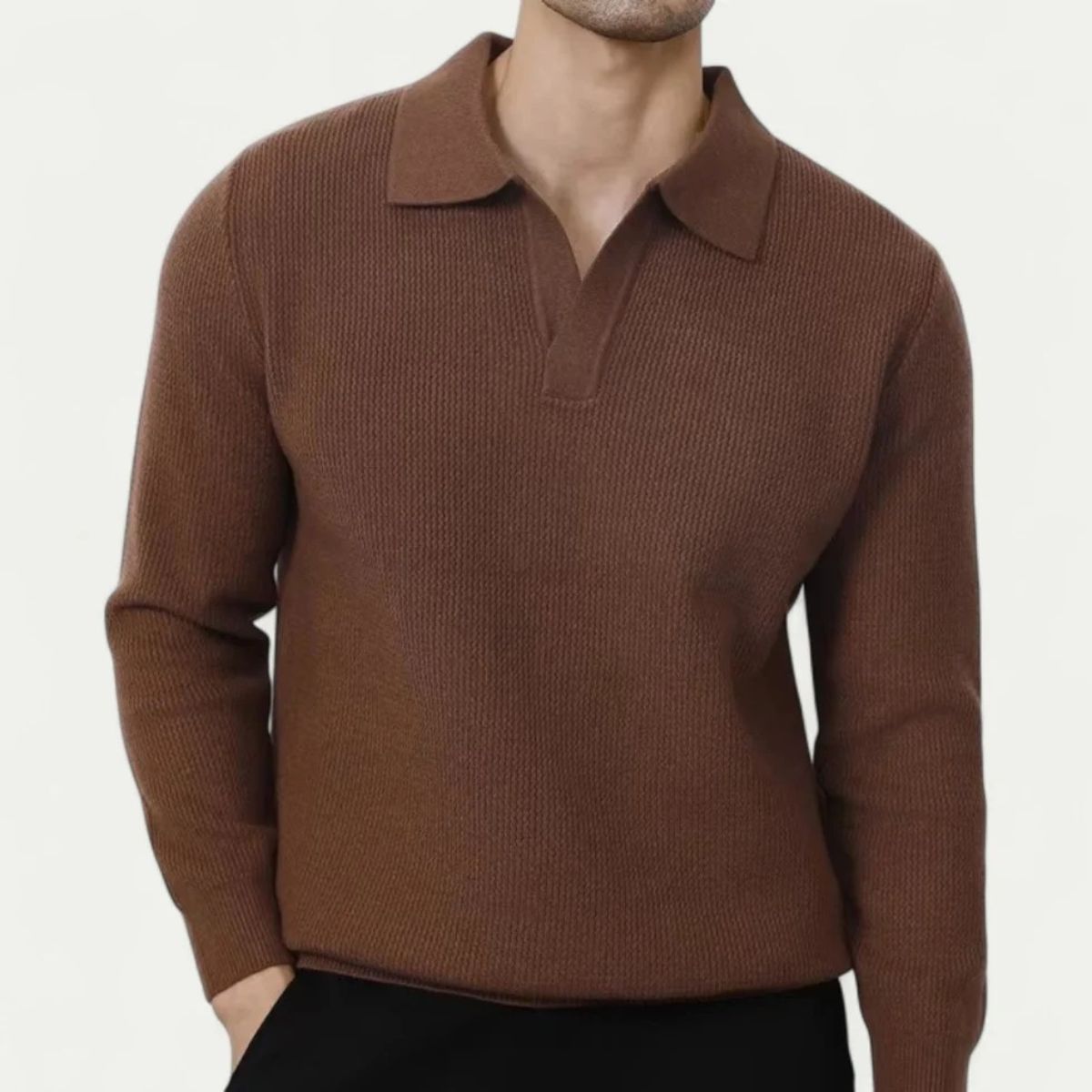 The Portofino Knitted Long Sleeve Polo Sweater for Men - Open Collar