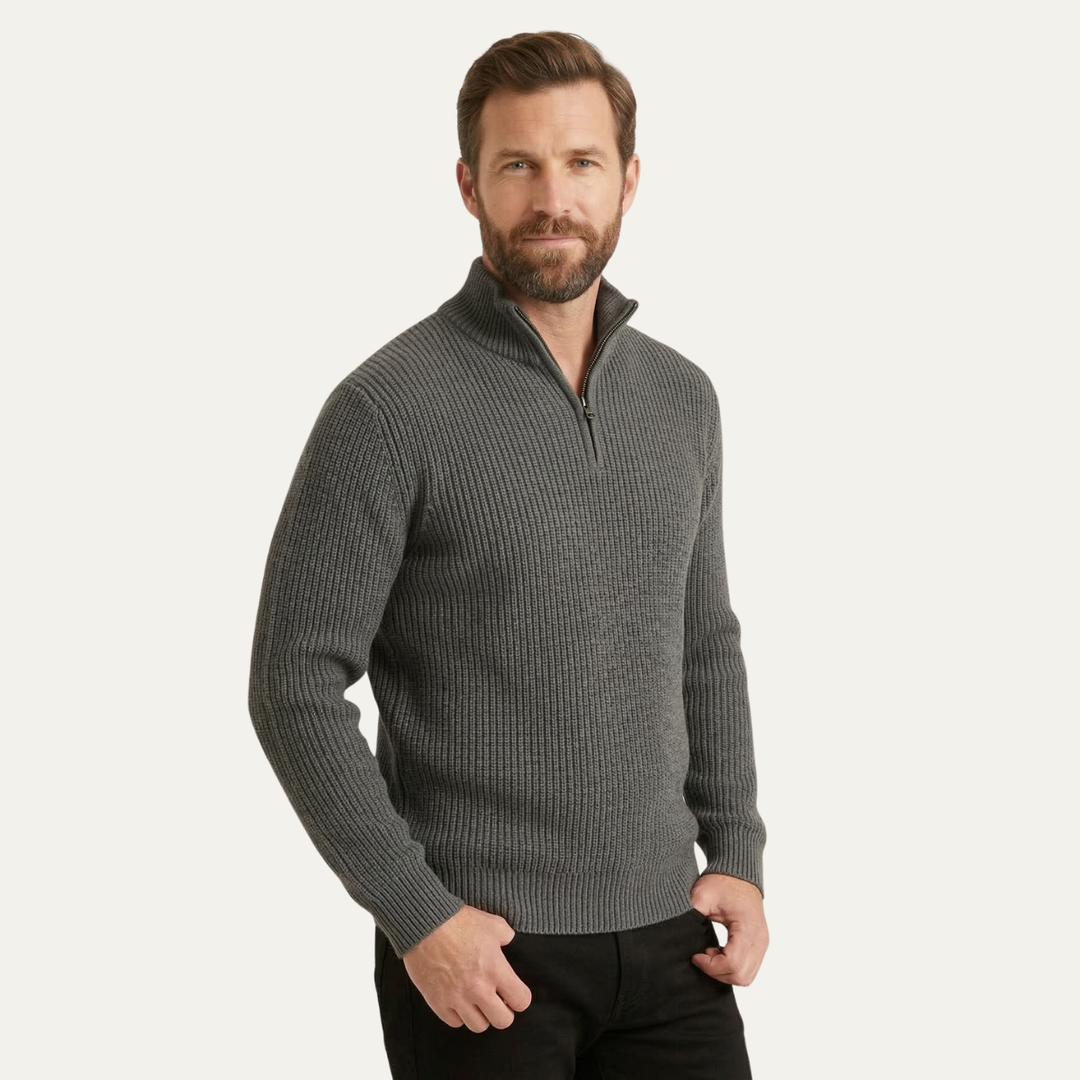 The Brighton Men's Merino Wool Sweater - Half Zip Knitted Pullover