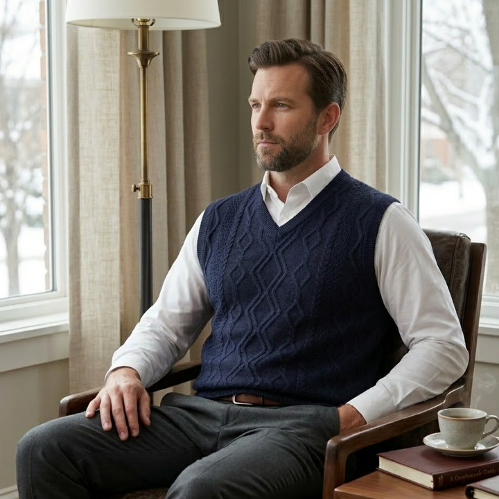 The Canazei Men’s Winter Cable Knitted V Neck Sweater Vest