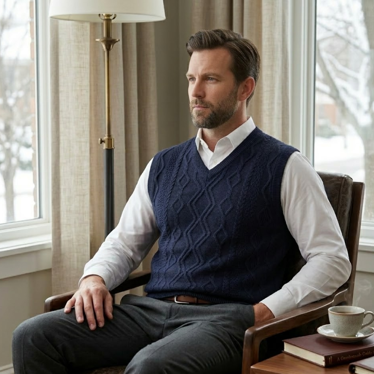 The Canazei Men’s Winter Cable Knitted V Neck Sweater Vest