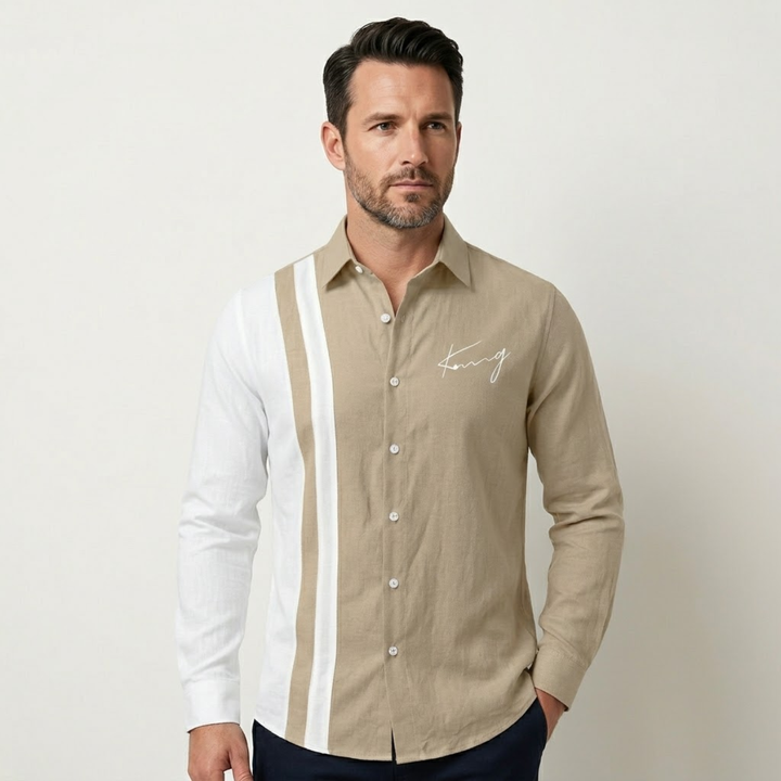 The Riomaggiore Men’s Summer Color Block Striped Dress Shirt