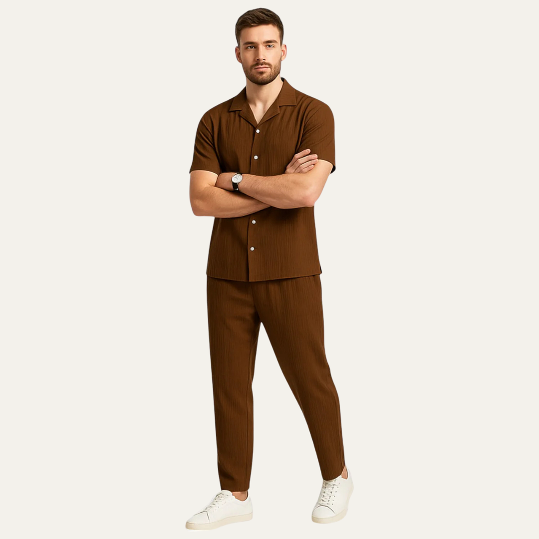 The Dervio Men’s Two Piece Set – Lightweight Button-Up Shirt & Relaxed Pants