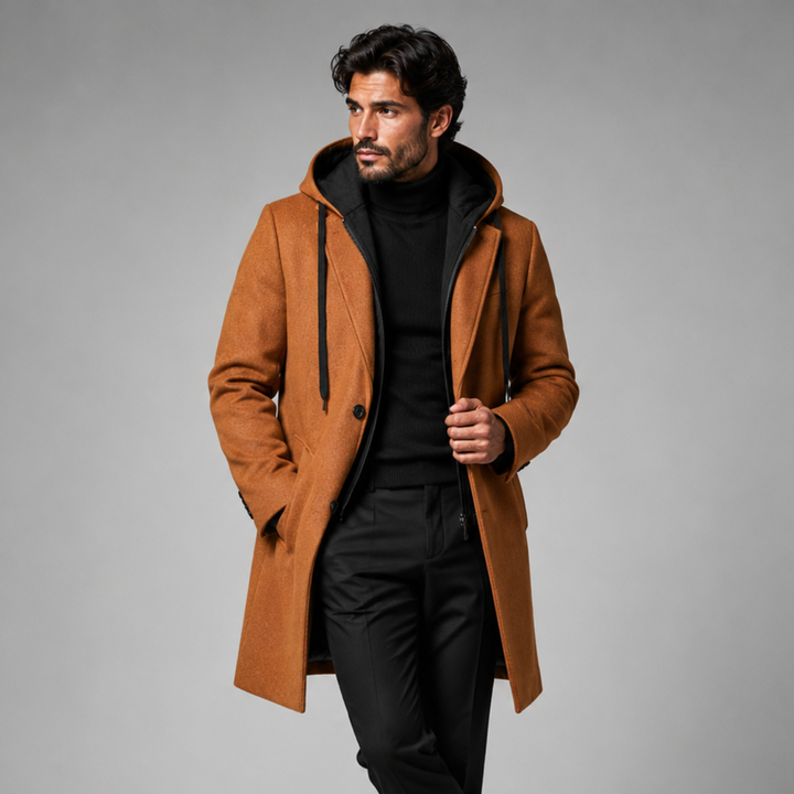 The Arundel Men's Hooded Wool Overcoat with Quilted Lining