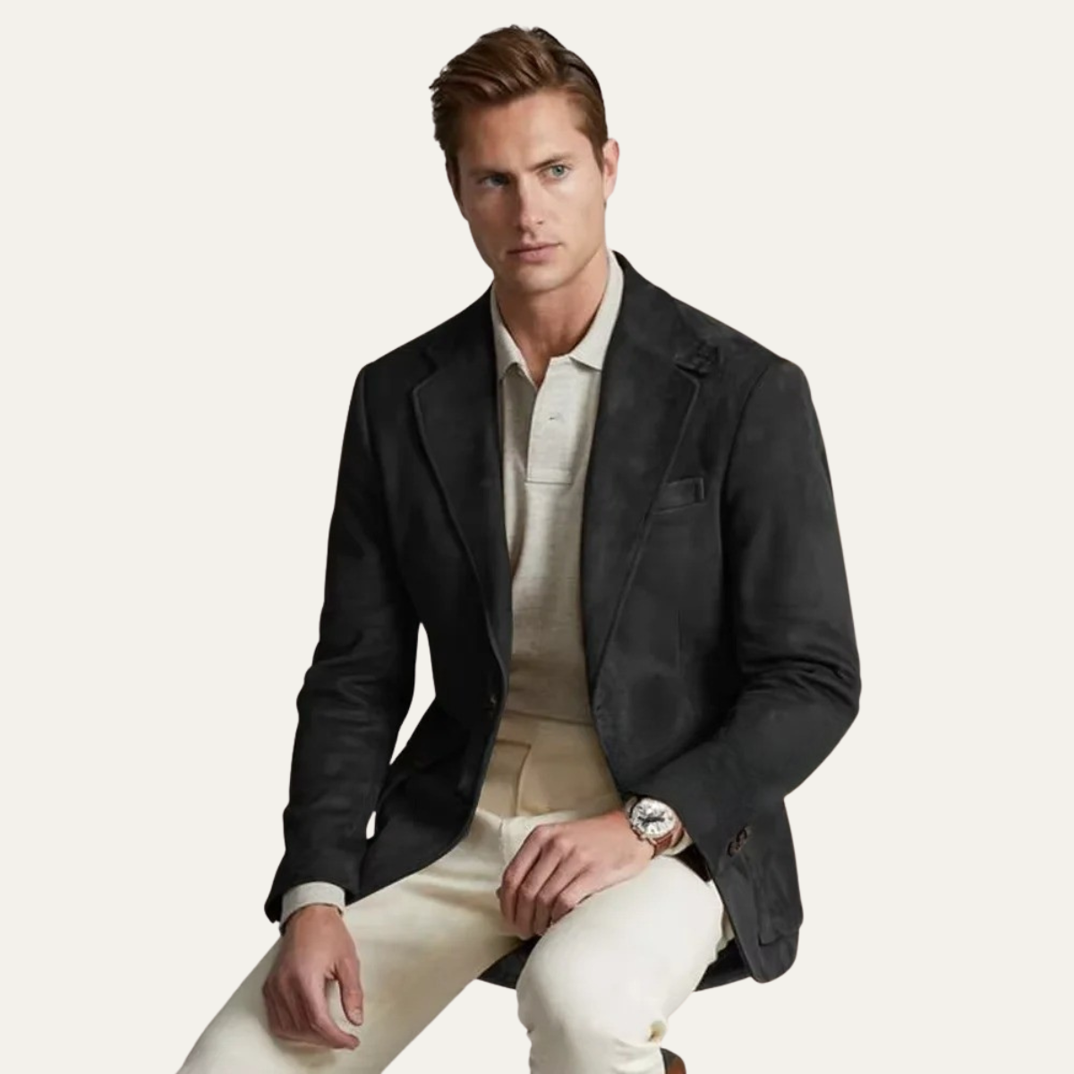 The Policoro Men’s Single Breasted Suede Blazer with Notched Lapel