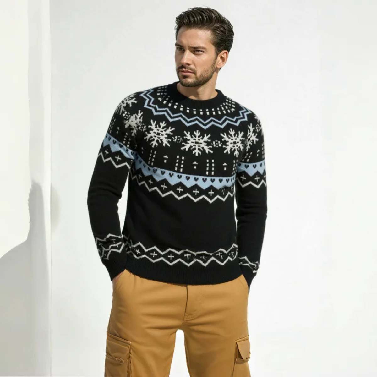 The Westfield Men’s Round Neck Warm Snowflake Knit Christmas Sweater
