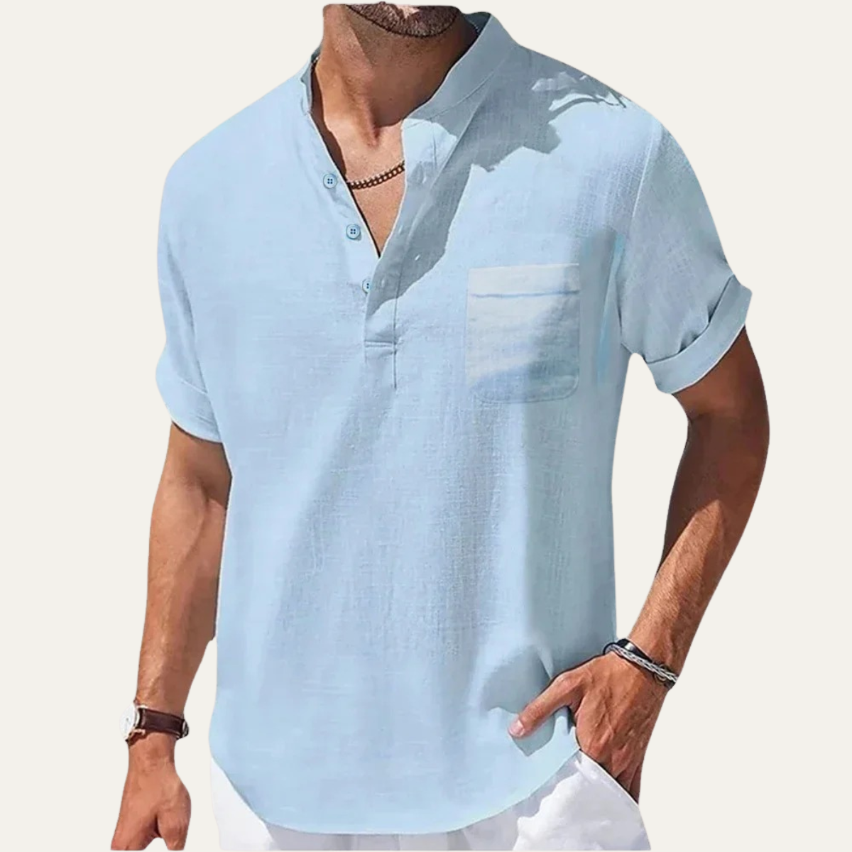 The Navigli Men’s Breathable Henley Linen Shirt