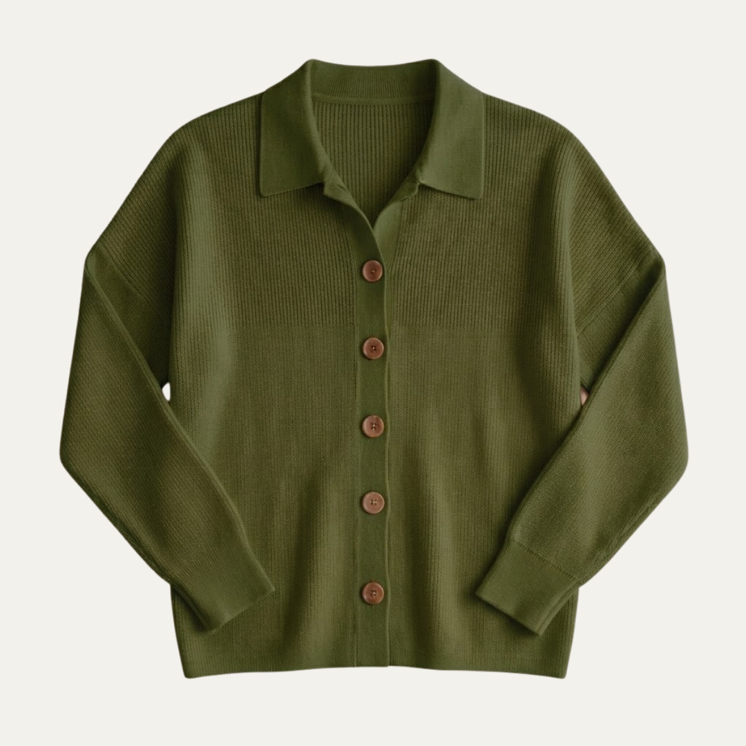 Women's V Neck Cardigan with Collared Neckline
