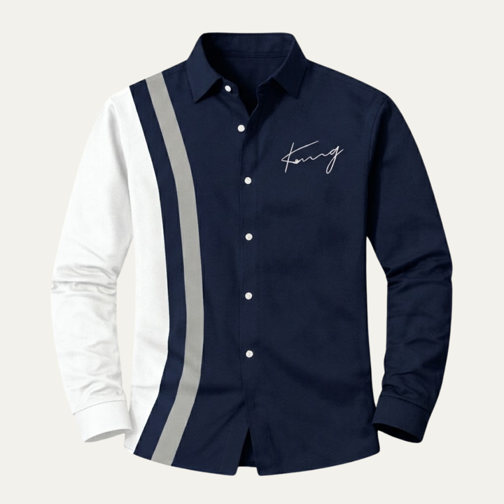 The Manarola Men’s Casual Color Block Striped Dress Shirt