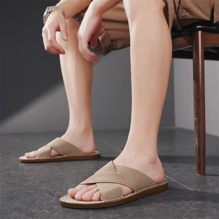 The Hudson Men’s Cross Strap Slide Sandals