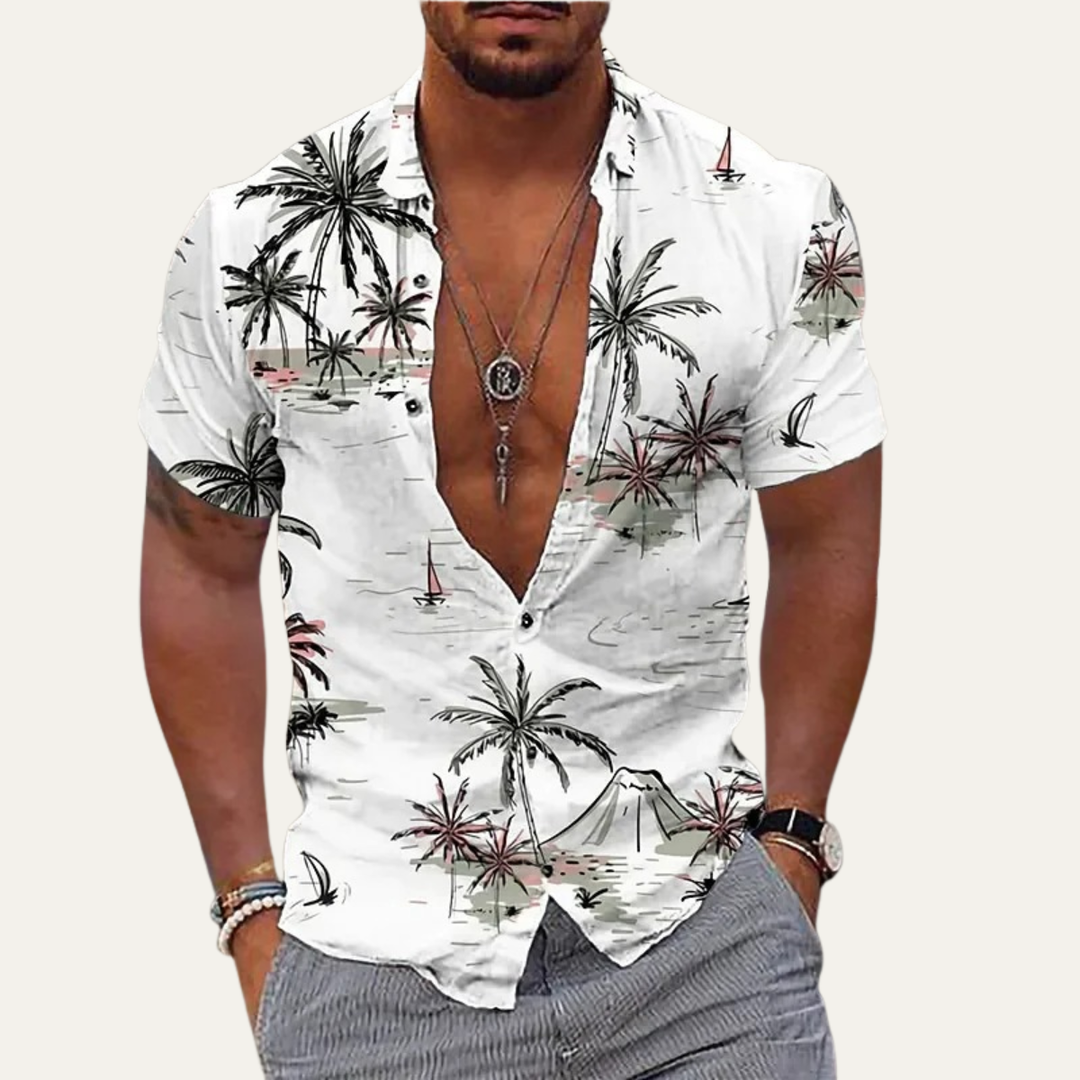 The Ridgefall Men’s Trendy Tropical Coconut Print Hawaiian Beach Shirt