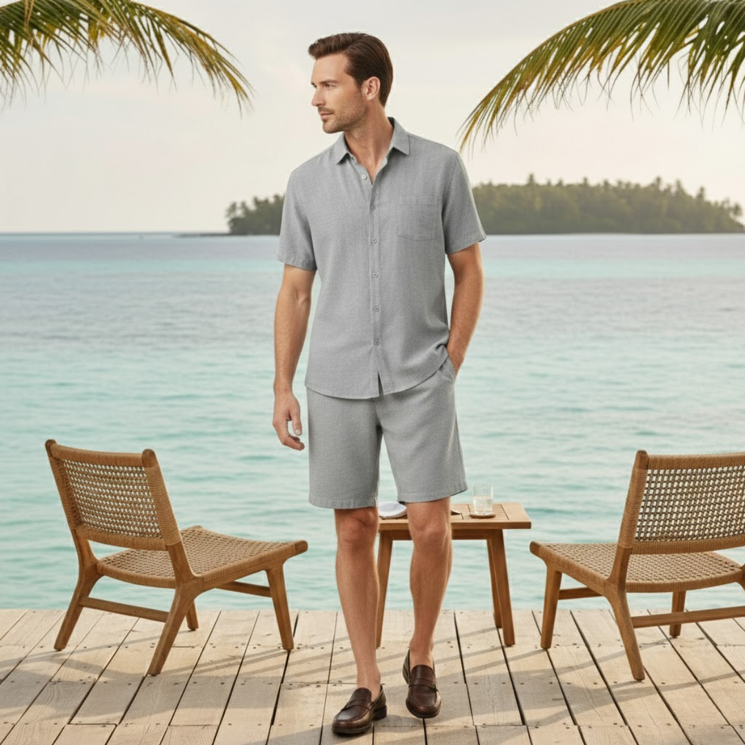 The Willowford Ridge Men’s Breathable Summer Linen Set –Shirt & Shorts