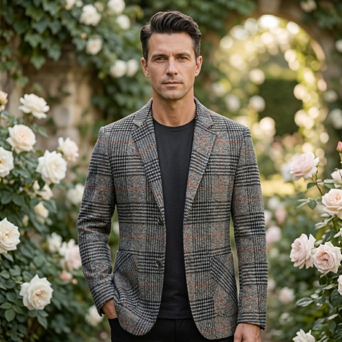 The Monopoli Men’s Slim Fit Check Plaid Tweed Blazer Suit - Wedding Guest